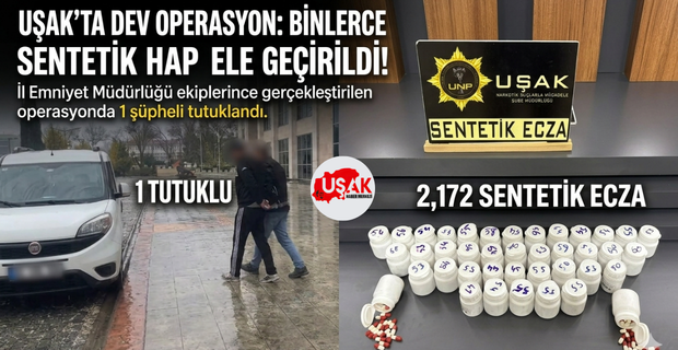 Uşak’ta Uyuşturucu Operasyonu: 2 Bin 172 Sentetik Ecza Ele Geçirildi