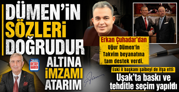 Gazeteci Erkan Çuhadar'dan dün ulusal basına beyanat veren CHP eski merkez ilçe başkanı Uğur Dümen'e destek gibi paylaşım