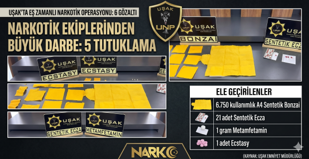 Uşak’ta Eş Zamanlı Narkotik Operasyonu: 6 Gözaltı